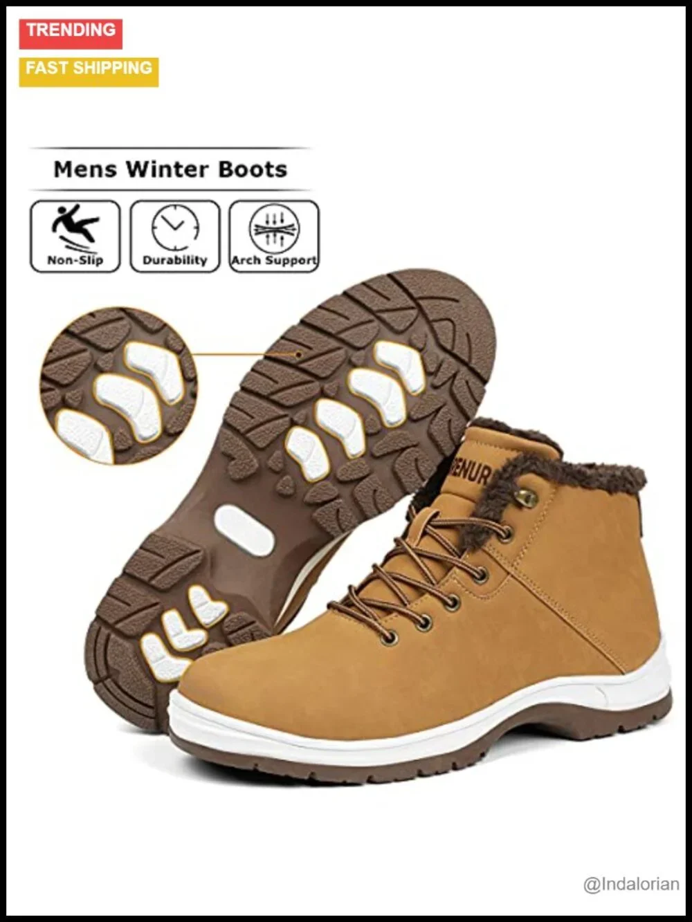 Men's Water Resistant Faux Fur Lined Snow Boots Anti Slip Lightweight Work